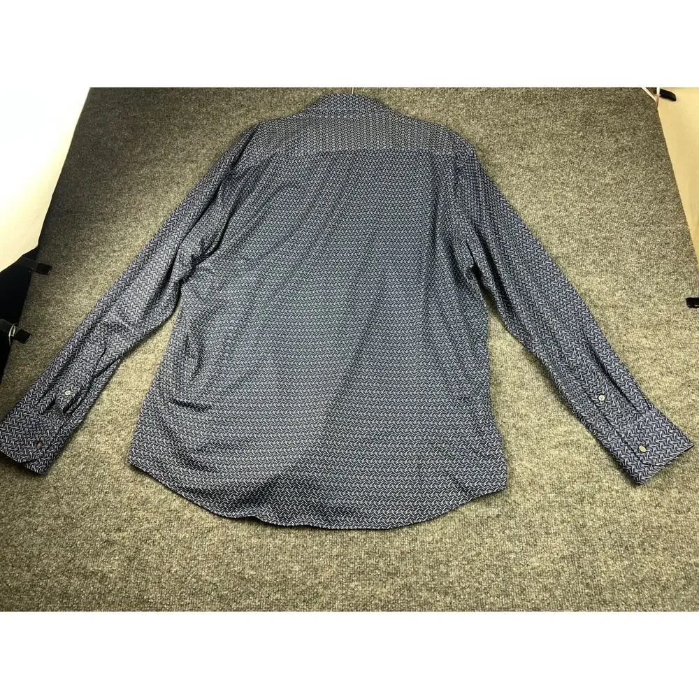Kenneth Cole Reaction Mens Blue XL White Check Button-Down Dress Shirt #852
